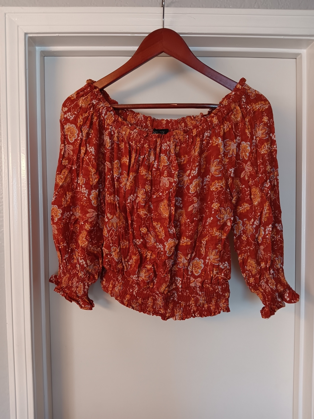 Rachel Zoe Rust Floral Off-Shoulder Blouse